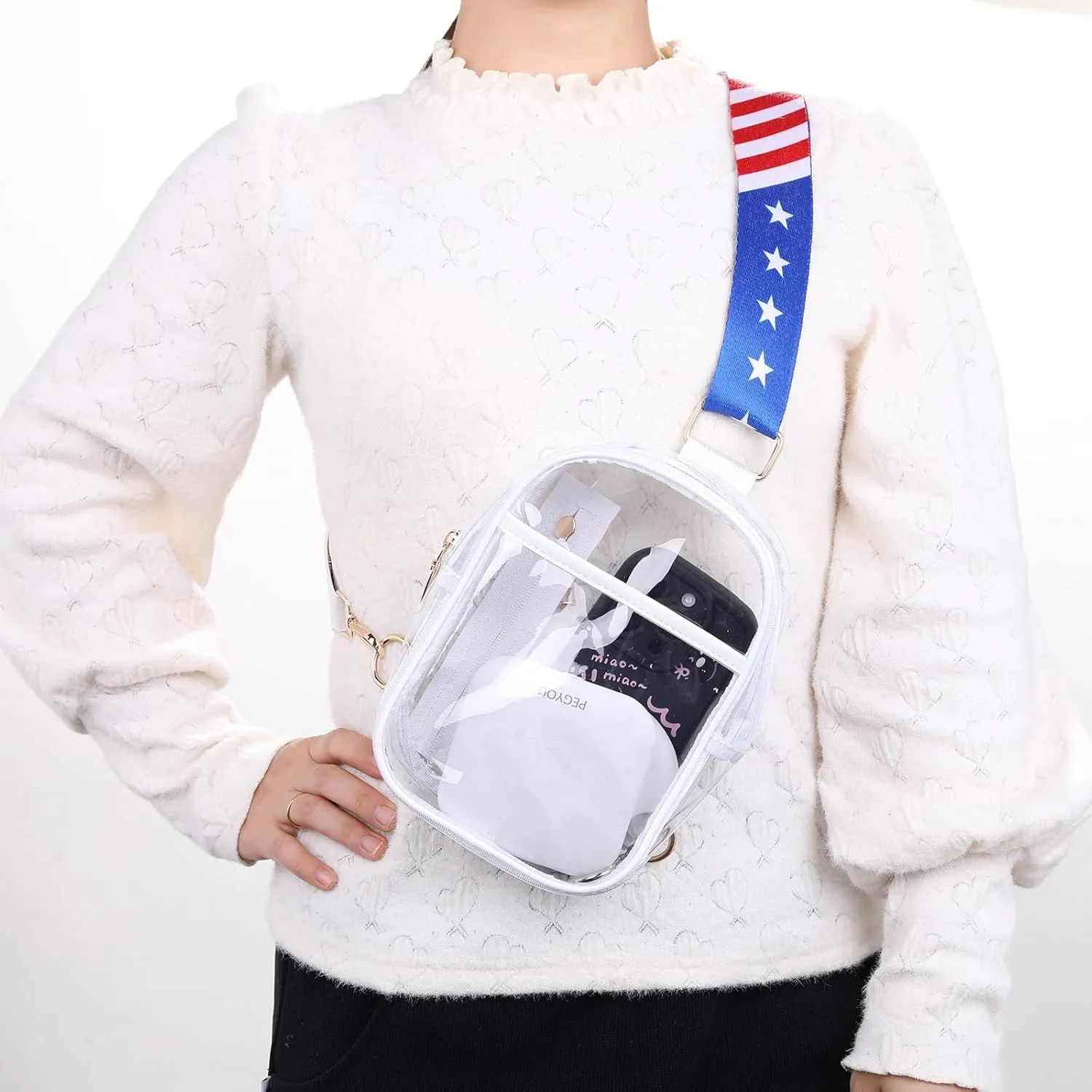 Clear Crossbody Bag for Stadium Events, Stadium Approved Clear Sling Bags for Game Day, Concerts