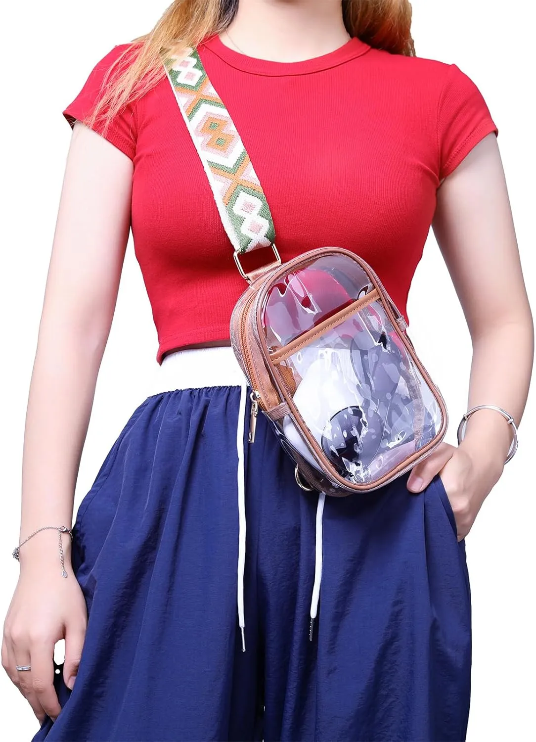 Clear Crossbody Bag for Stadium Events, Stadium Approved Clear Sling Bags for Game Day, Concerts