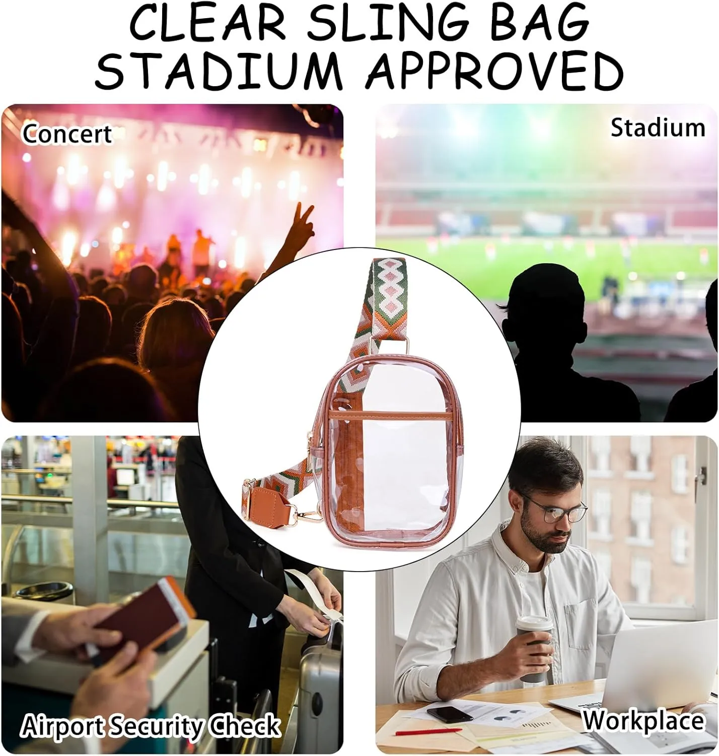 Clear Crossbody Bag for Stadium Events, Stadium Approved Clear Sling Bags for Game Day, Concerts