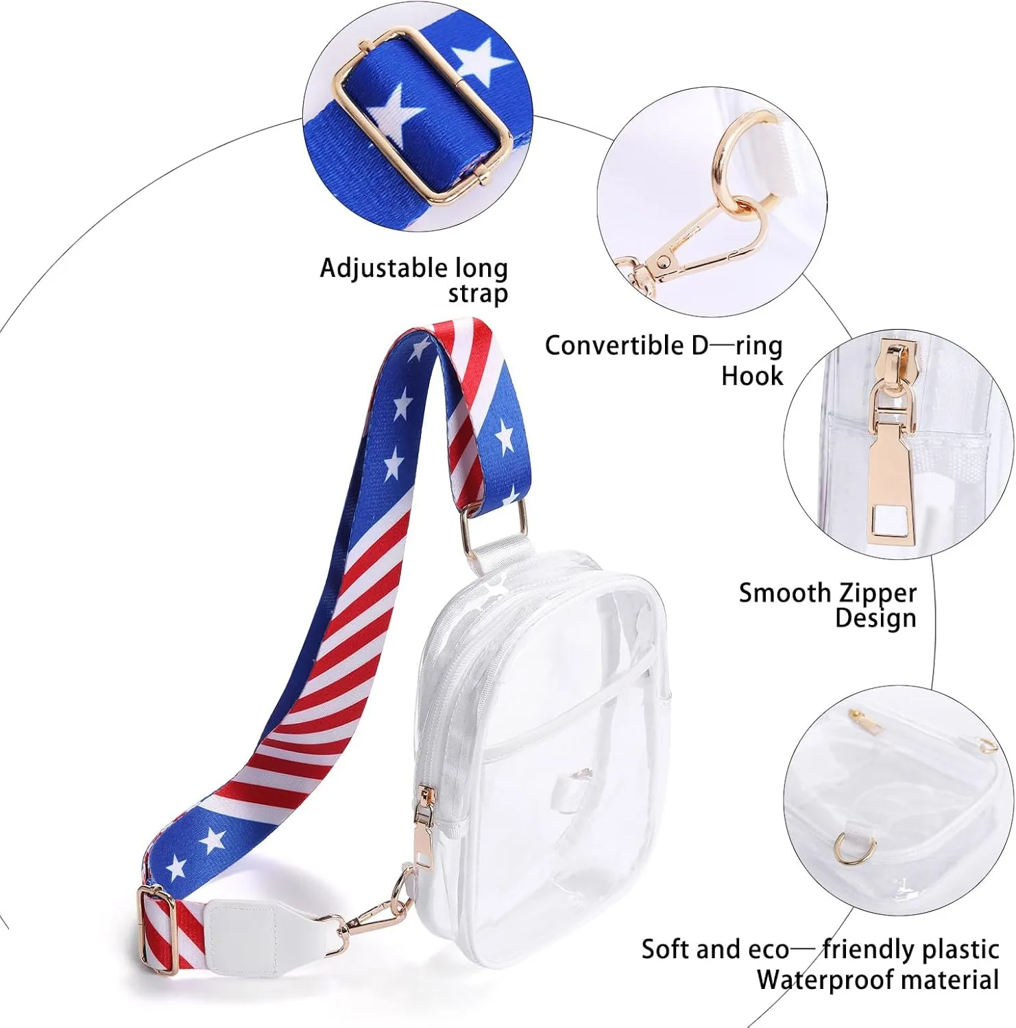 Clear Crossbody Bag for Stadium Events, Stadium Approved Clear Sling Bags for Game Day, Concerts