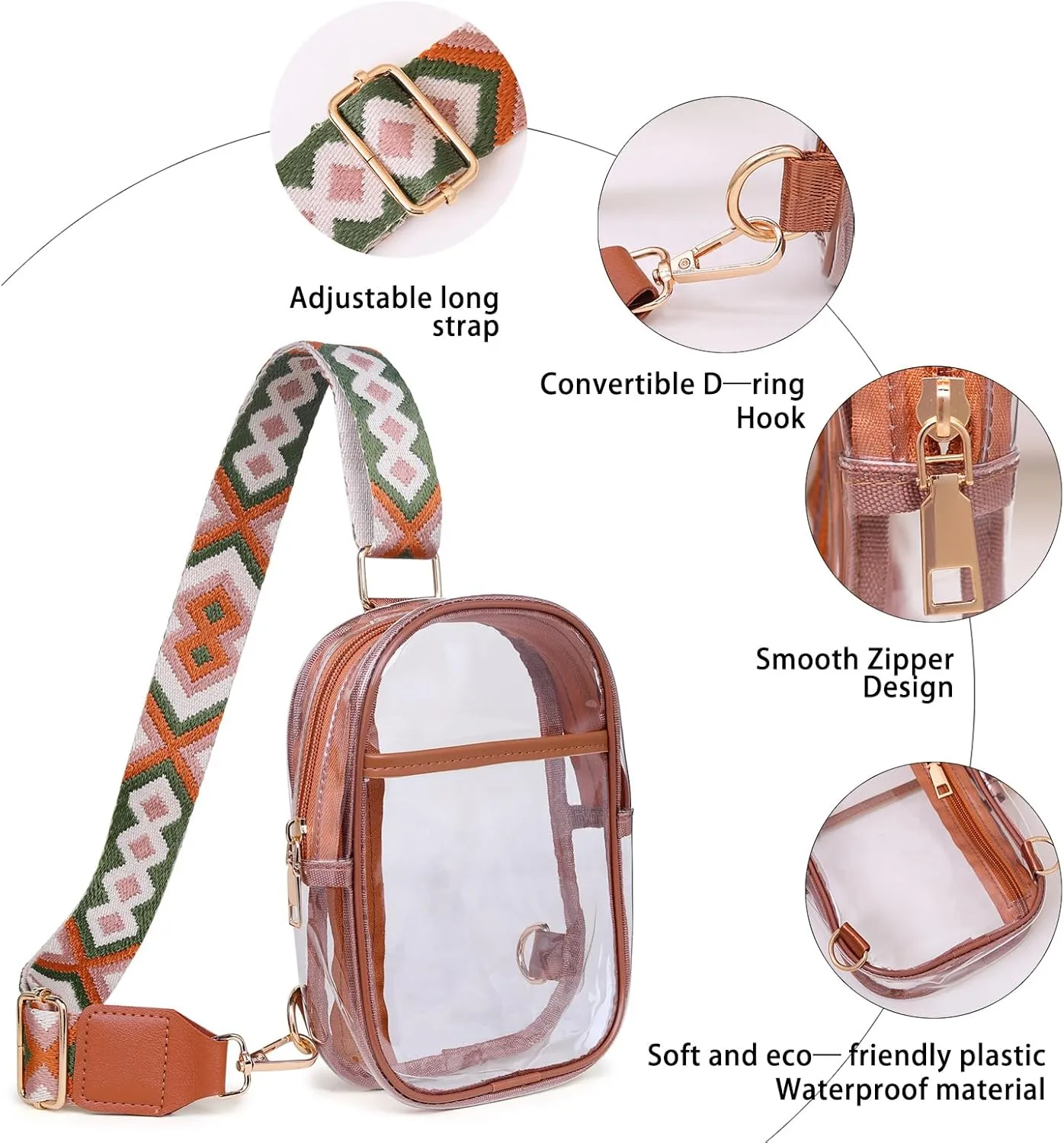 Clear Crossbody Bag for Stadium Events, Stadium Approved Clear Sling Bags for Game Day, Concerts