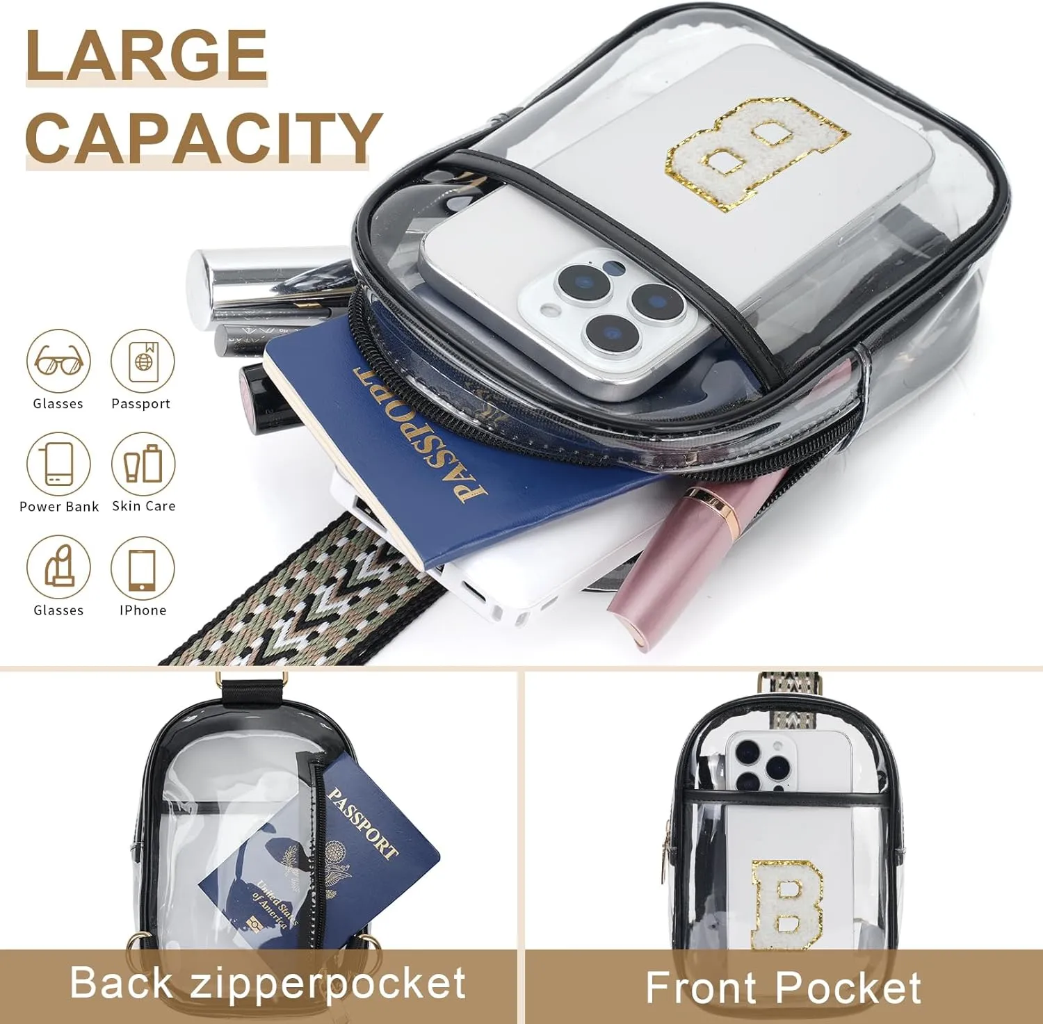 Clear Sling Bags for Stadium Events, Crossbody Bags for Women Stadium Purses Transparent Fanny Pack for Concerts