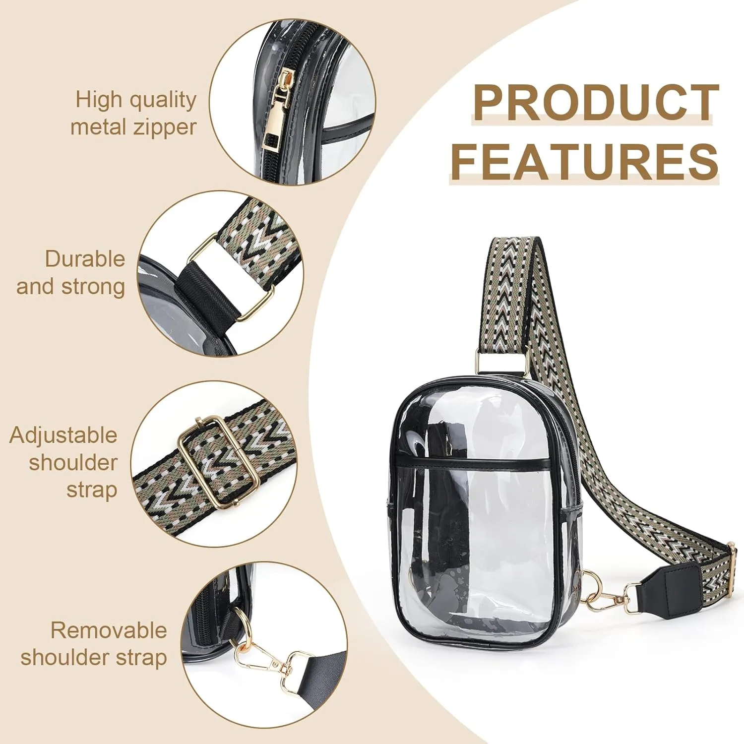 Clear Sling Bags for Stadium Events, Crossbody Bags for Women Stadium Purses Transparent Fanny Pack for Concerts