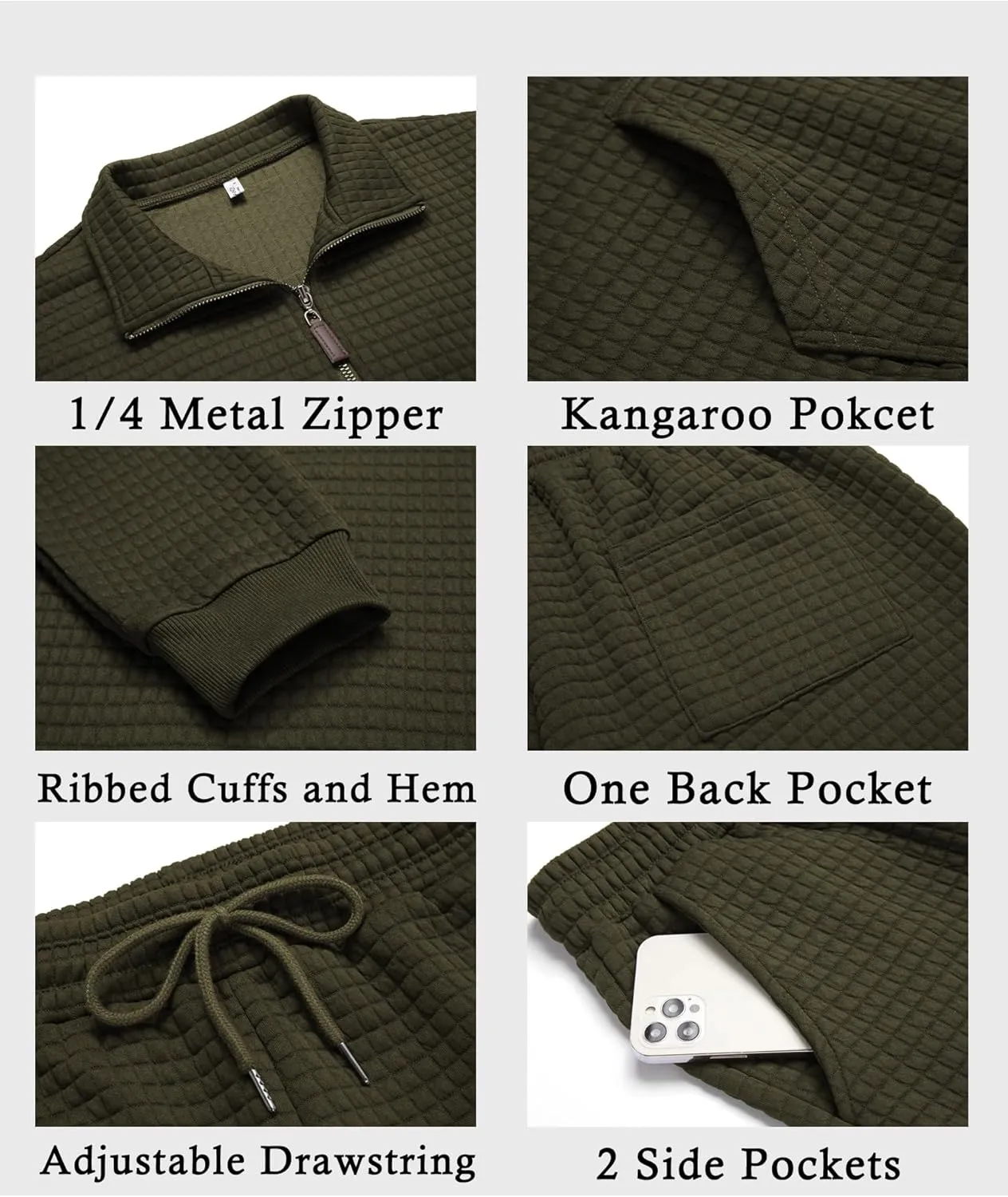 COOFANDY Men's Tracksuit 2 Piece Quarter Zip Sweatsuit Workout Plaid Jacquard Jogging Suit Set