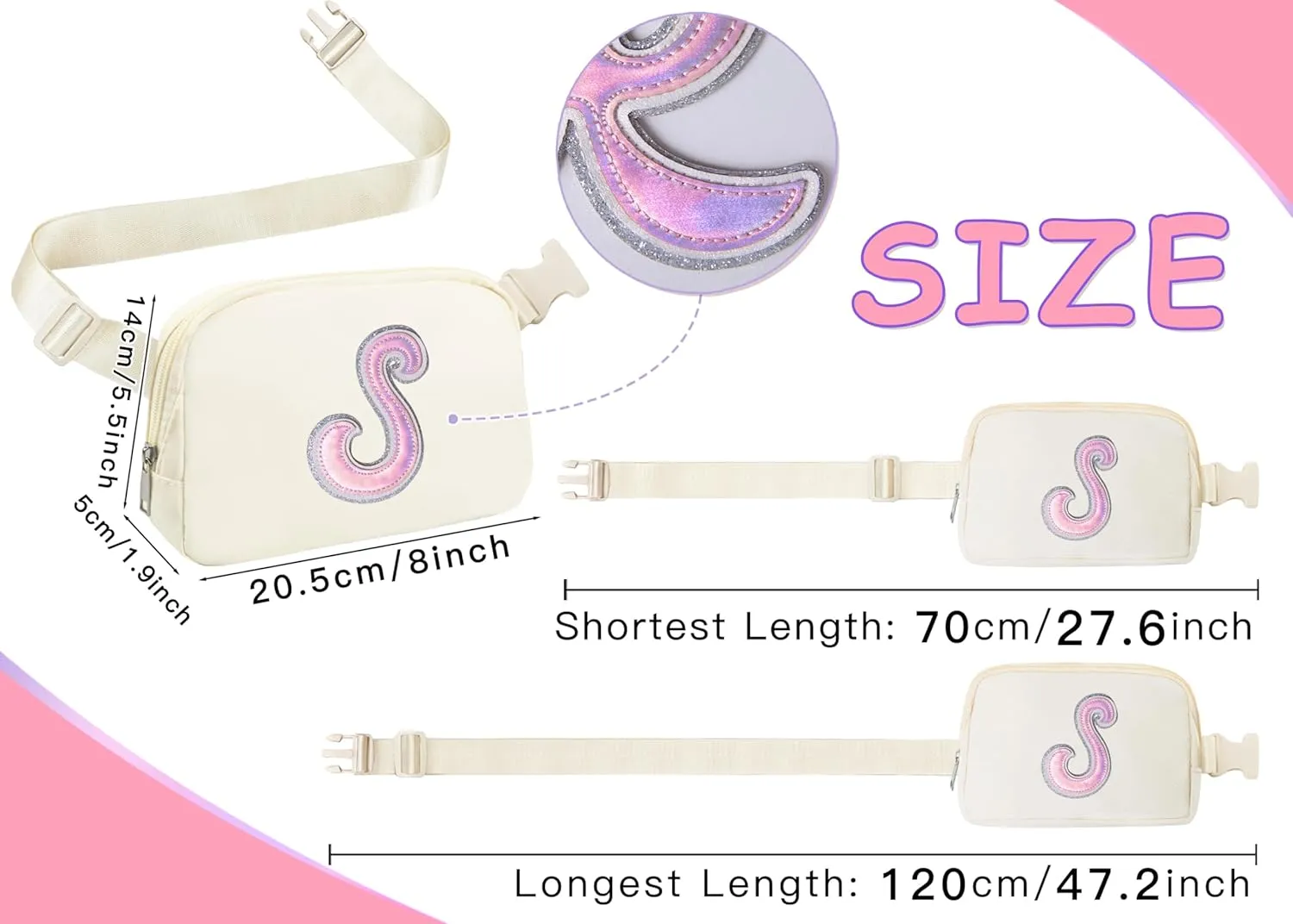 COSHAYSOO Ivory Belt Bag Fanny Pack Crossbody Initial Letter Waist Chest Purse Birthday Halloween Thanksgiving Appreciation Gifts for Women Teacher Nurse Coach Friends Big Sister Travel Essential S