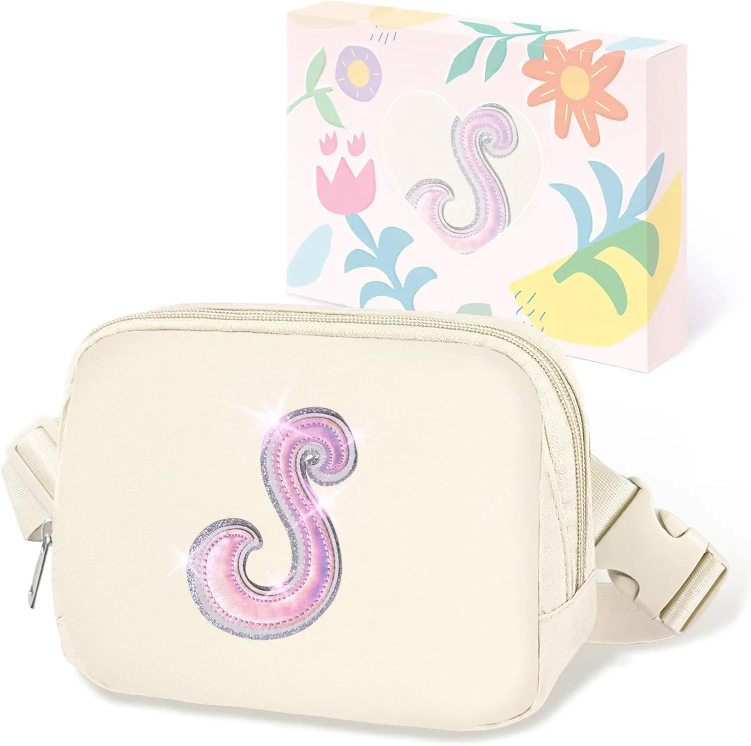 COSHAYSOO Ivory Belt Bag Fanny Pack Crossbody Initial Letter Waist Chest Purse Birthday Halloween Thanksgiving Appreciation Gifts for Women Teacher Nurse Coach Friends Big Sister Travel Essential S