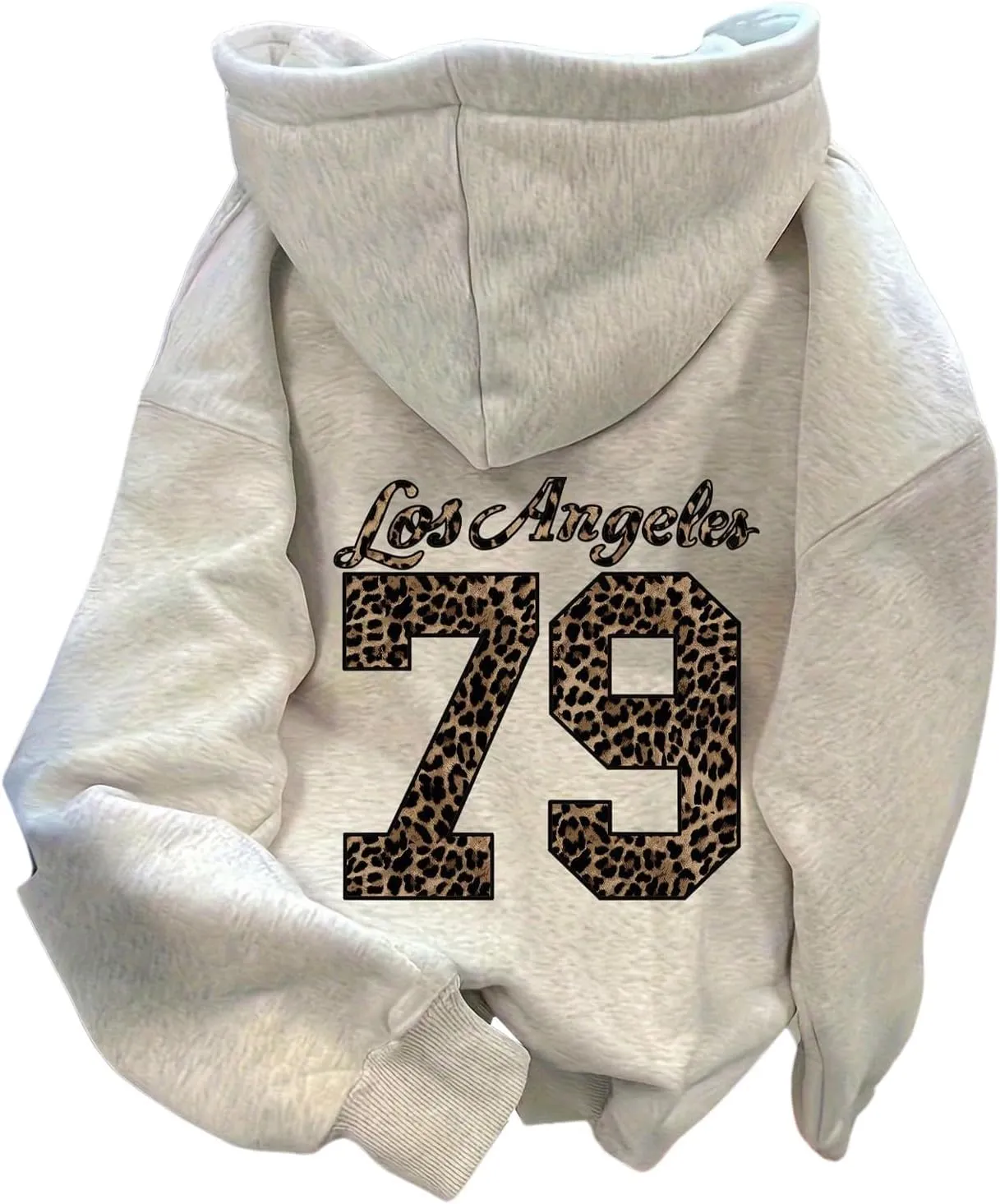 COZYEASE Women's Leopard Number Print Hoodie Long Sleeve Drawstring Graphic Sweatshirts Loose Pullover Tops