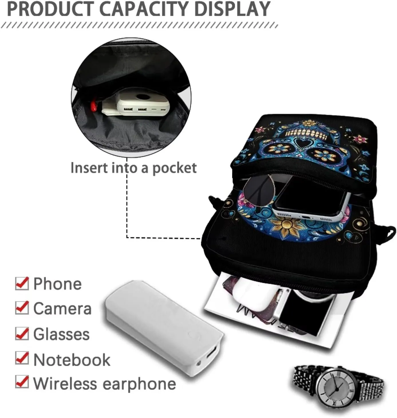 Crossbody Shoulder Bag for Kids Girls Boys, 2 Layer Travel Messenger Sling Bags