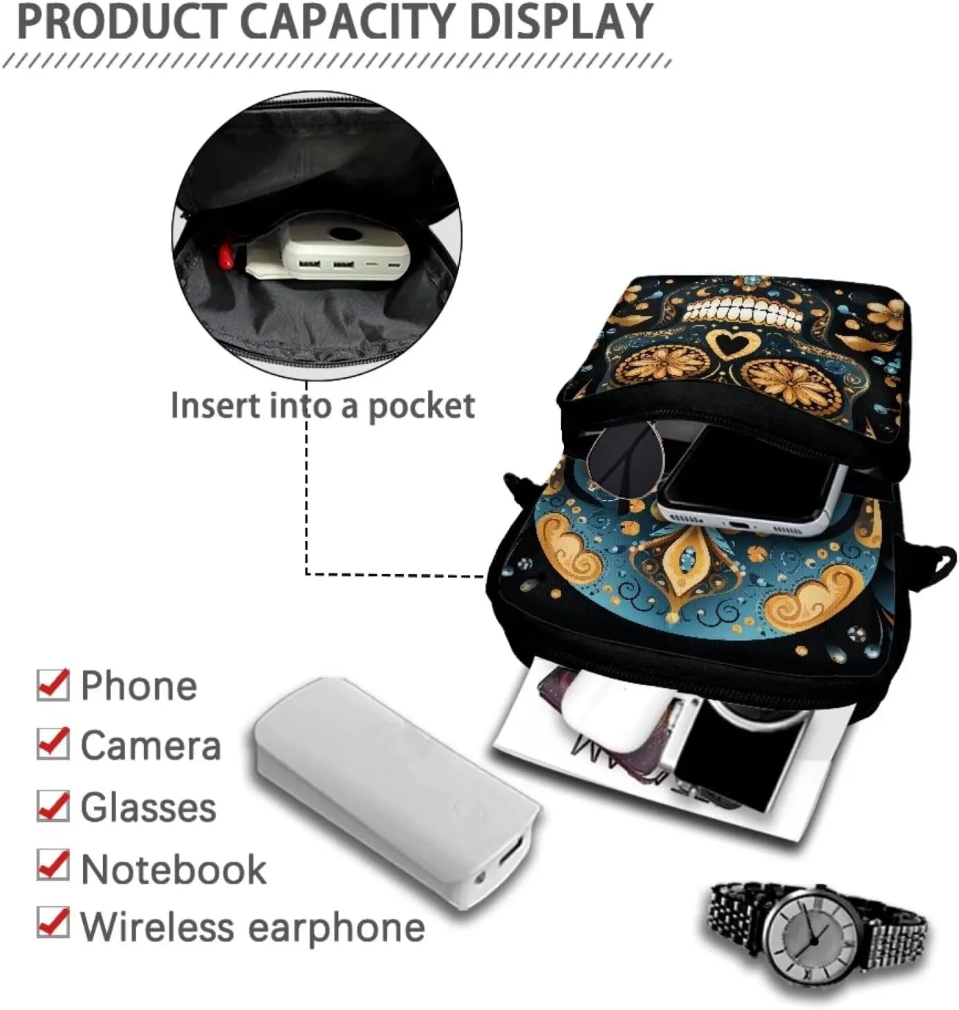 Crossbody Shoulder Bag for Kids Girls Boys, 2 Layer Travel Messenger Sling Bags