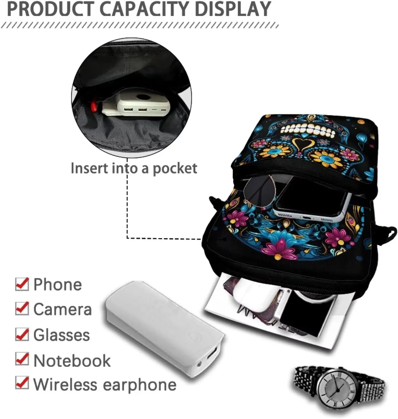 Crossbody Shoulder Bag for Kids Girls Boys, 2 Layer Travel Messenger Sling Bags