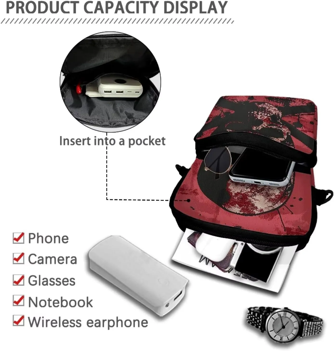 Crossbody Shoulder Bag for Kids Girls Boys, 2 Layer Travel Messenger Sling Bags