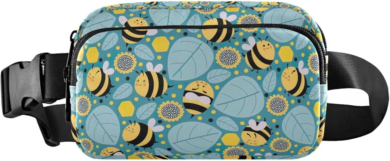 Custom Cartoon Bees Leaves Flowers Fanny Packs Women Waterproof Belt Bags Hip Pack Cute Travel Waist Pouch