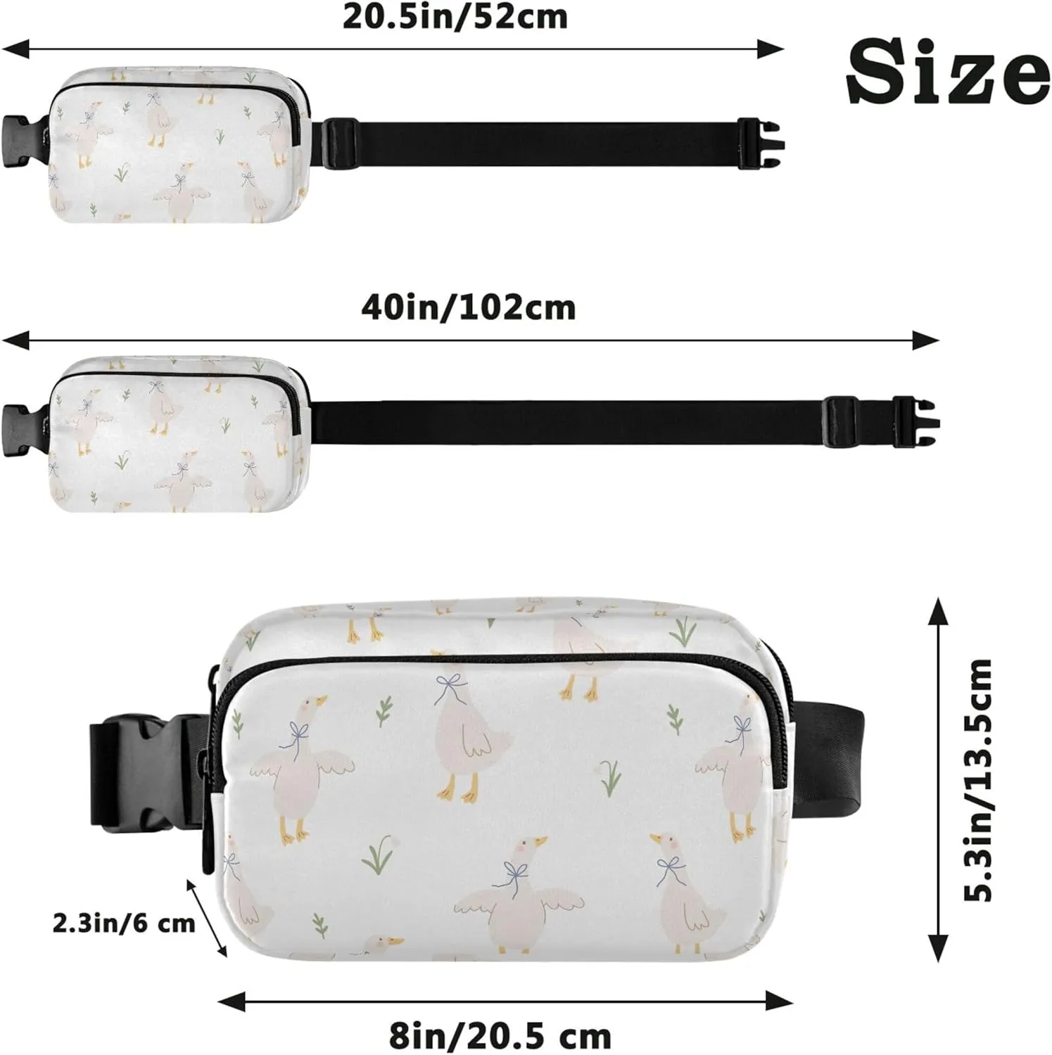 Custom Cartoon Duck Floral Cute Fanny Pack for Women Waterproof Belt Bags Hip Pack Cute Waist Pouch for Women