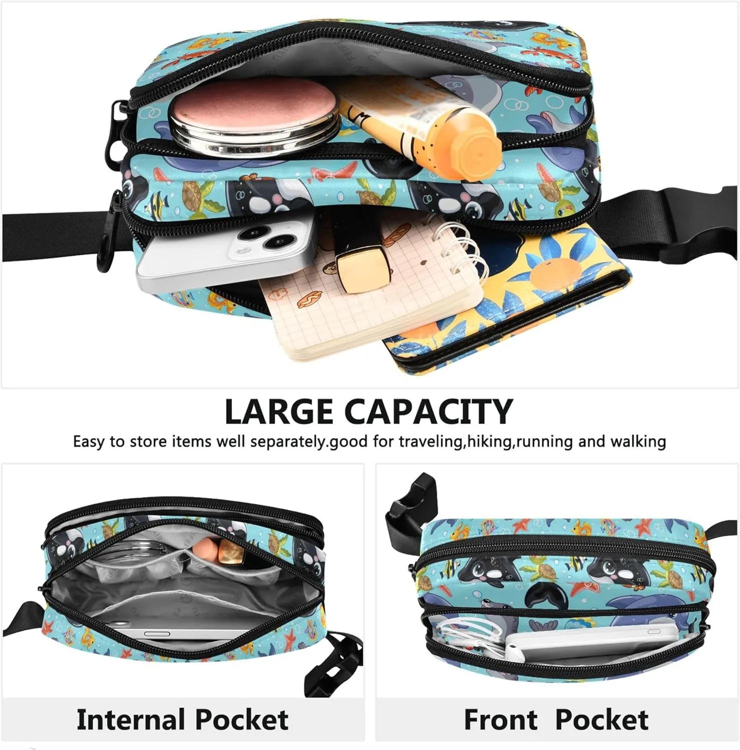 Cute Cartoon Dolphin Fanny Packs for Women Waterproof Belt Bag Hip Pouch Cute Travel Waist Pouch