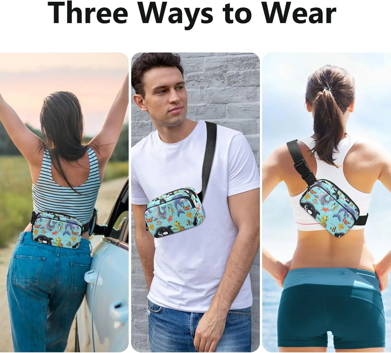 Cute Cartoon Dolphin Fanny Packs for Women Waterproof Belt Bag Hip Pouch Cute Travel Waist Pouch