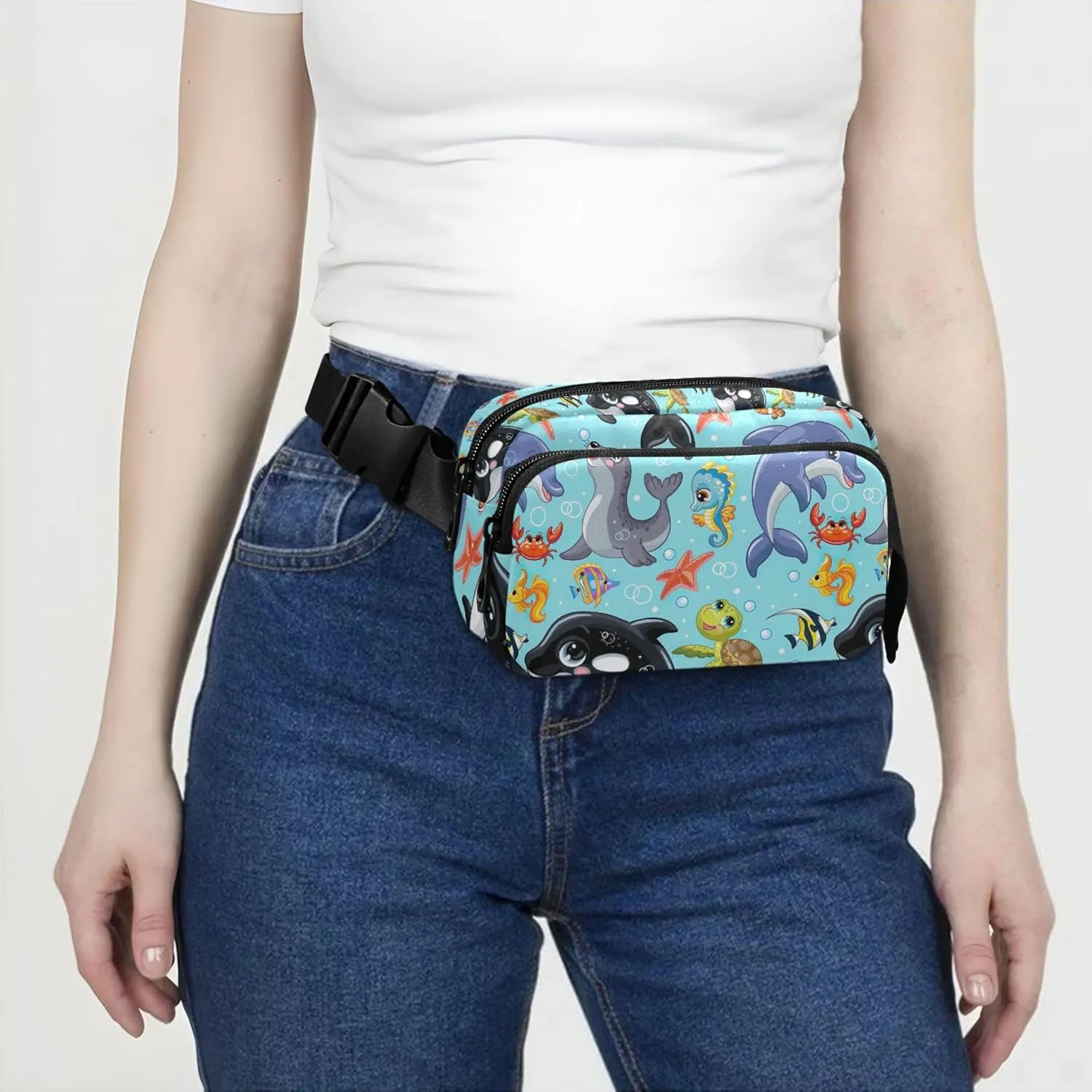 Cute Cartoon Dolphin Fanny Packs for Women Waterproof Belt Bag Hip Pouch Cute Travel Waist Pouch