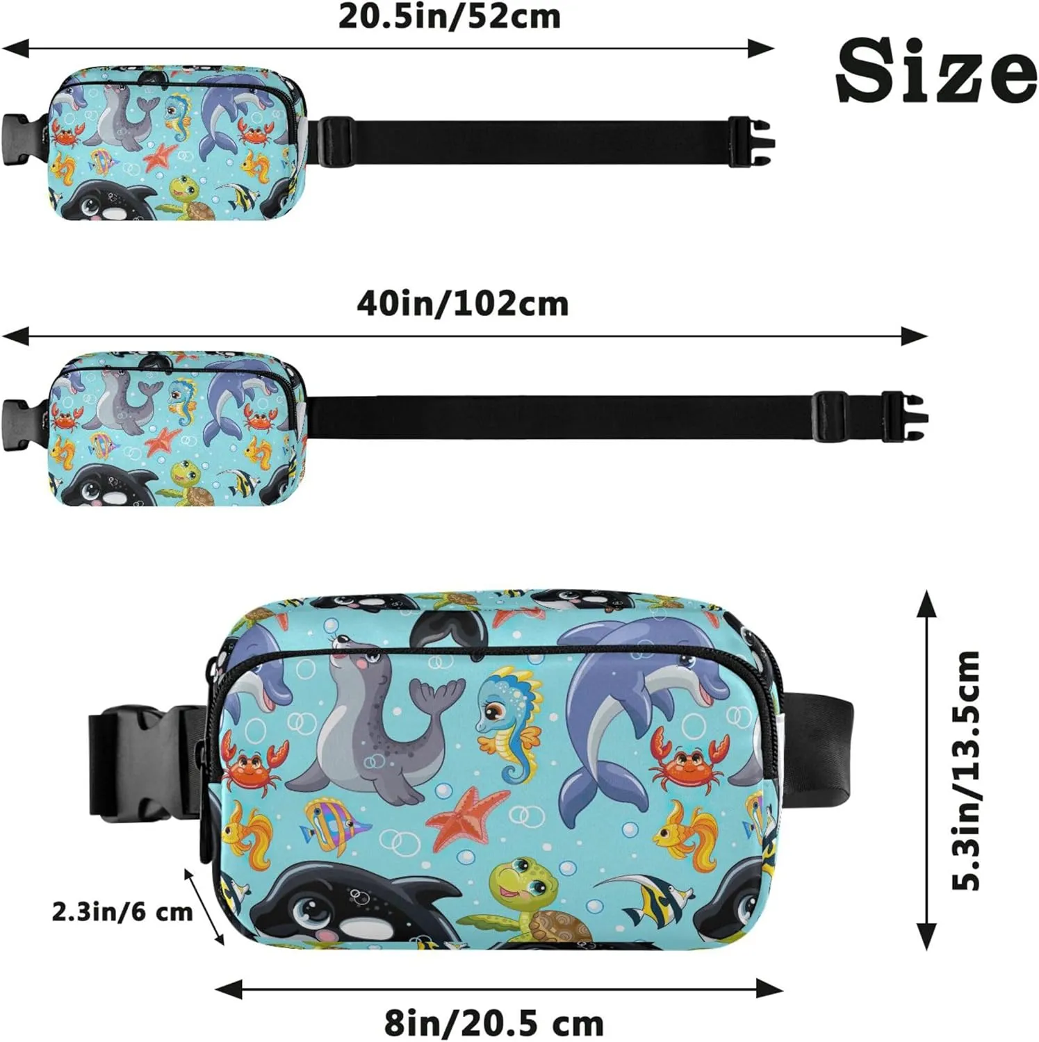 Cute Cartoon Dolphin Fanny Packs for Women Waterproof Belt Bag Hip Pouch Cute Travel Waist Pouch
