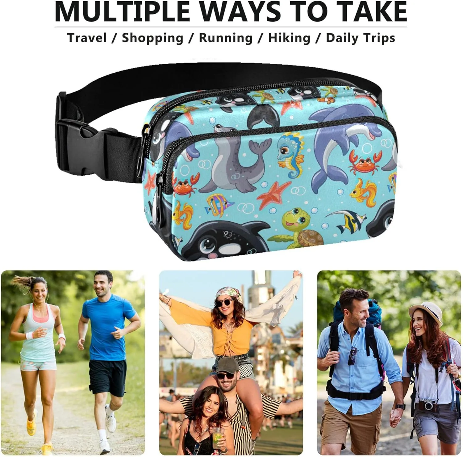 Cute Cartoon Dolphin Fanny Packs for Women Waterproof Belt Bag Hip Pouch Cute Travel Waist Pouch
