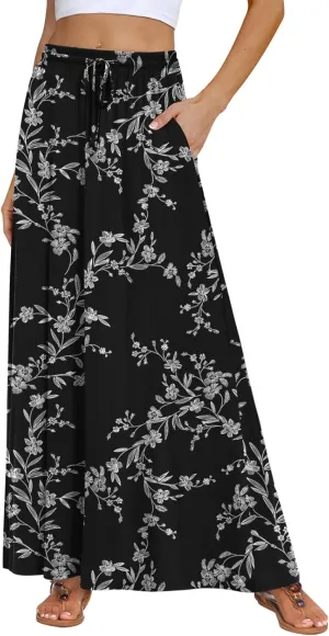 DB MOON Womens Maxi Skirt 2025 Casual Flowy Elastic High Waist Long Skirts with Pockets