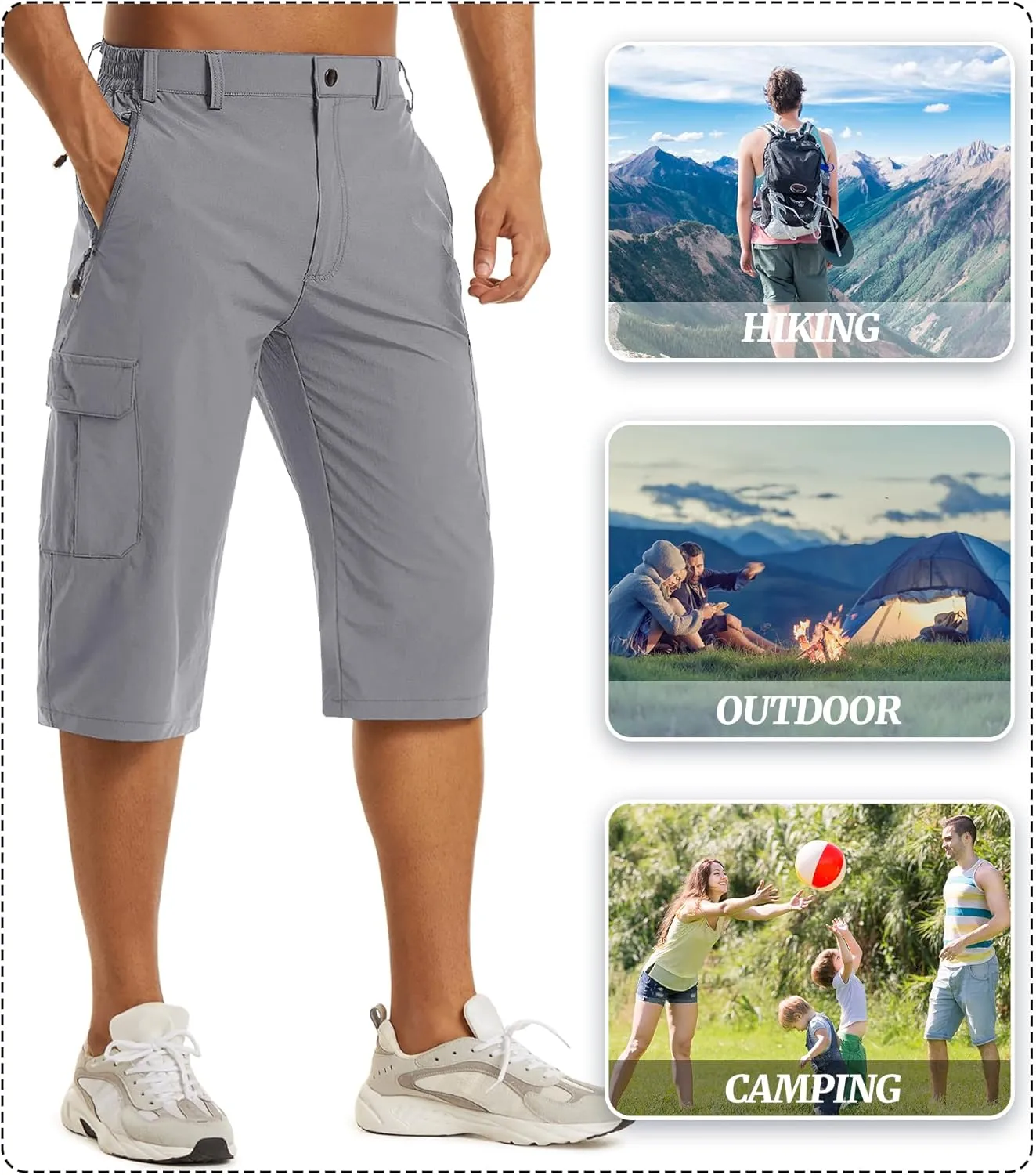 EKLENTSON Men's Workout Shorts Quick Dry Gym Hiking Shorts Zipper Pockets Lightweight Athletic 3/4 Capri Pants for Men
