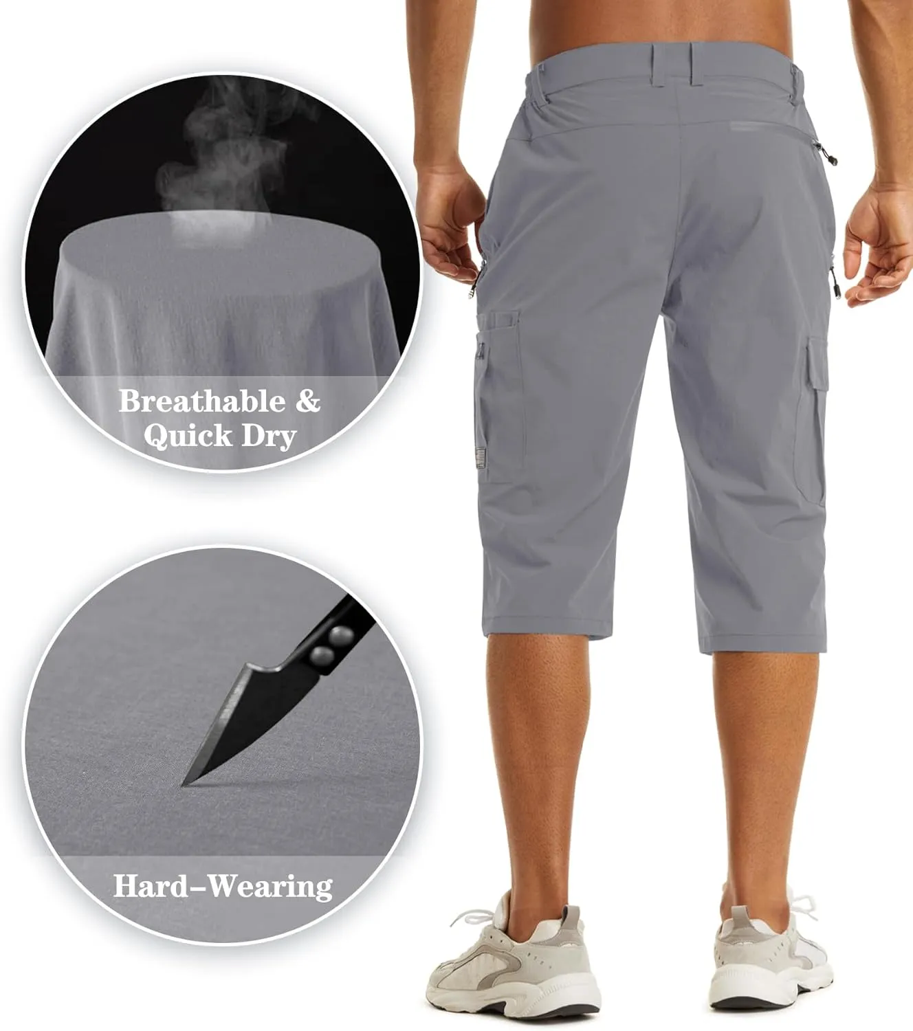 EKLENTSON Men's Workout Shorts Quick Dry Gym Hiking Shorts Zipper Pockets Lightweight Athletic 3/4 Capri Pants for Men
