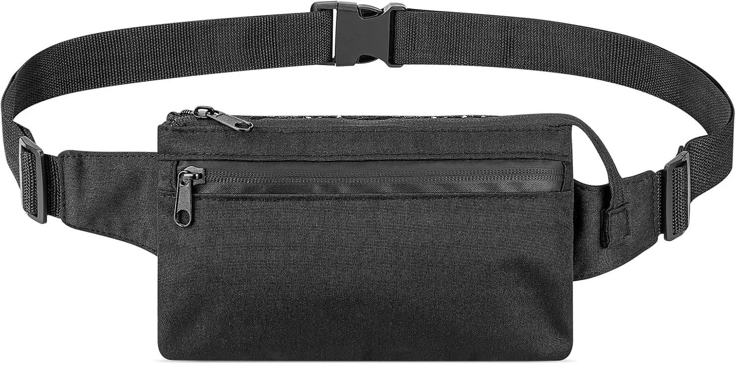 Extra Long Strap Fanny Pack, 59 Inch Max Adjustable Strap Plus Size Crossbody Bag, Extended Length Waist Bag for Travel Hiking Running Sports Black (Black)