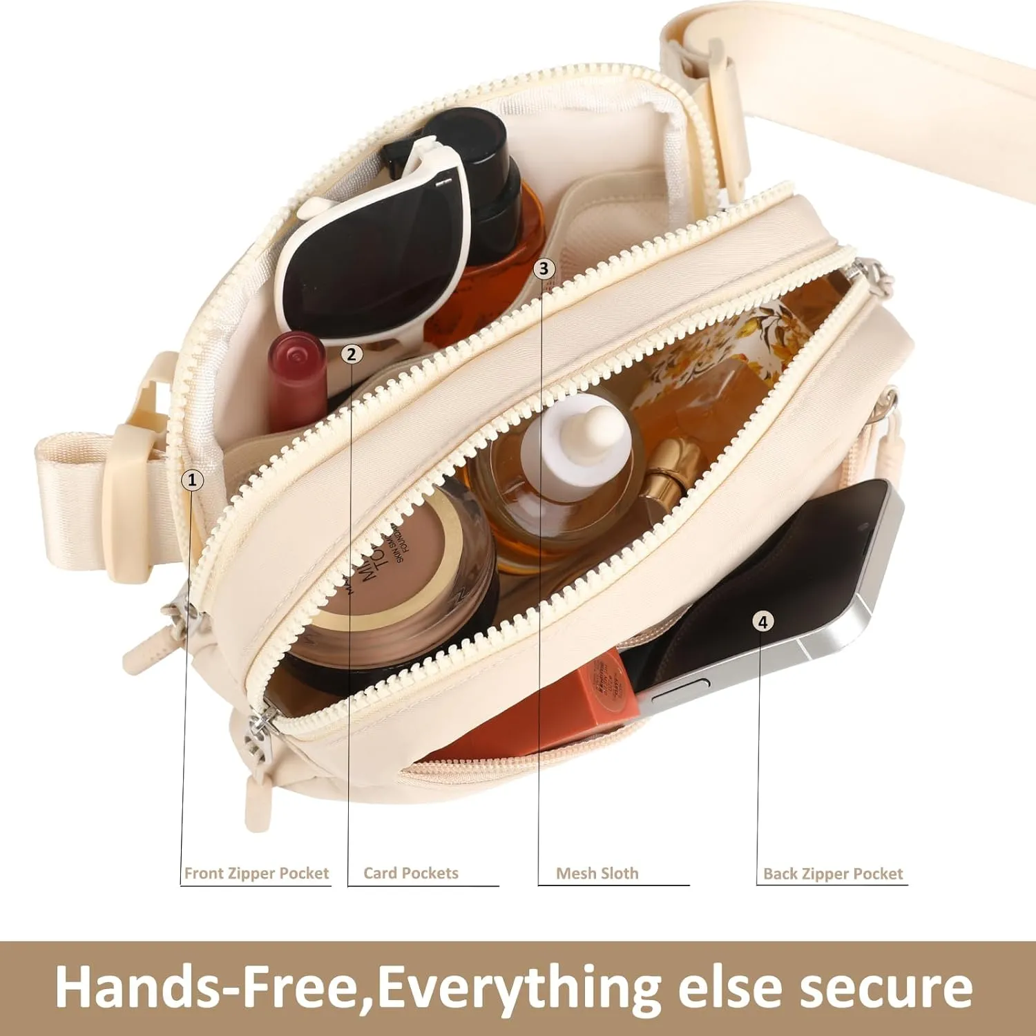 Fanny Belt Bag Waist Pack Crossbody Bags Bum Bag for Running Hiking Travel Workout Adjustable Strap for Women Beige