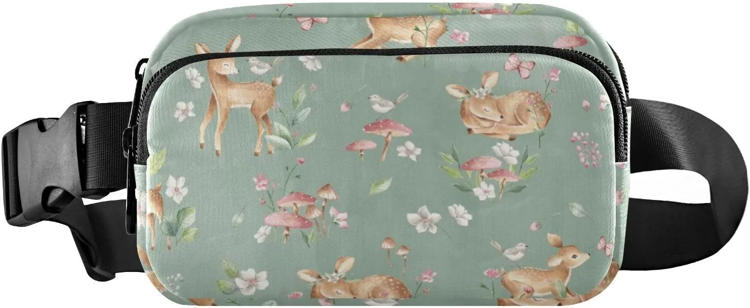 Fanny Pack for Women Men Baby Deer Forest Flowers Belt Waist Pack Bum Bag Wallets for Running Cycling Hiking Travel Workout with Adjustable Strap
