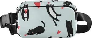 Fanny Pack for Women Men Black Cats Hearts Belt Waist Pack Bum Bag Wallets for Running Cycling Hiking Travel Workout with Adjustable Strap