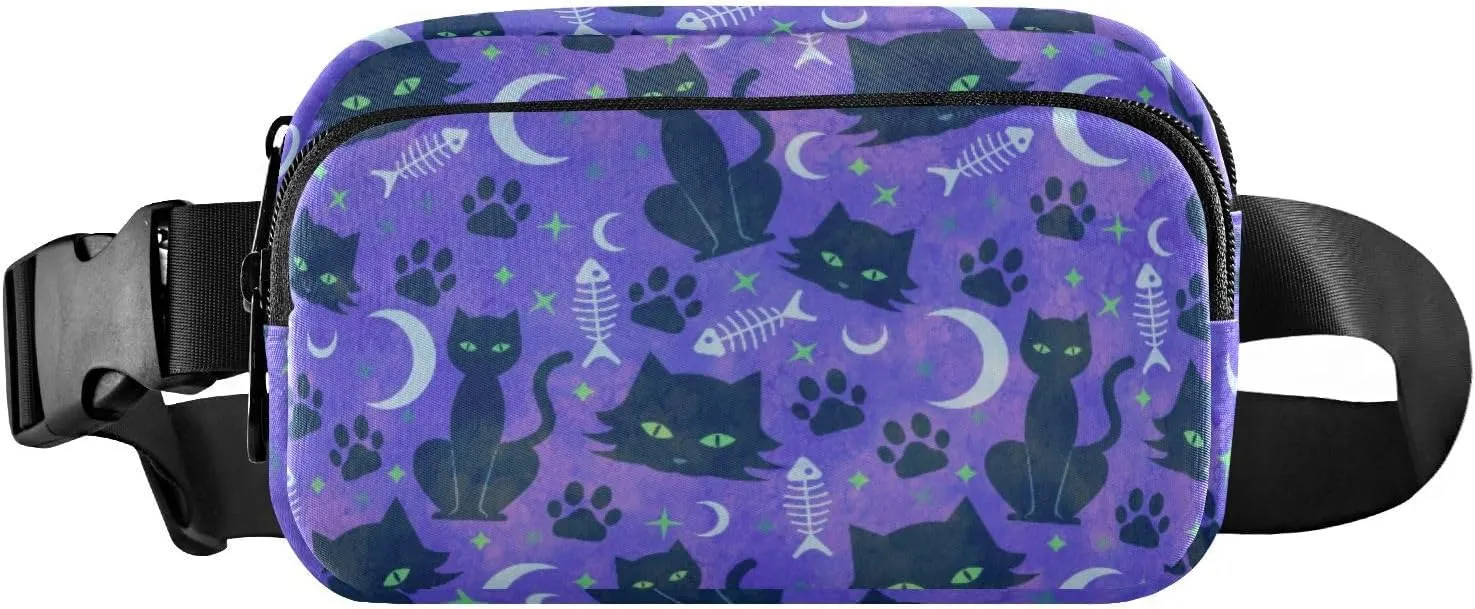 Fanny Pack for Women Men Cats Moons Stars Purple Belt Waist Pack Bum Bag Wallets for Running Cycling Hiking Travel Workout with Adjustable Strap