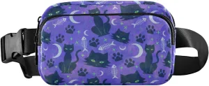 Fanny Pack for Women Men Cats Moons Stars Purple Belt Waist Pack Bum Bag Wallets for Running Cycling Hiking Travel Workout with Adjustable Strap