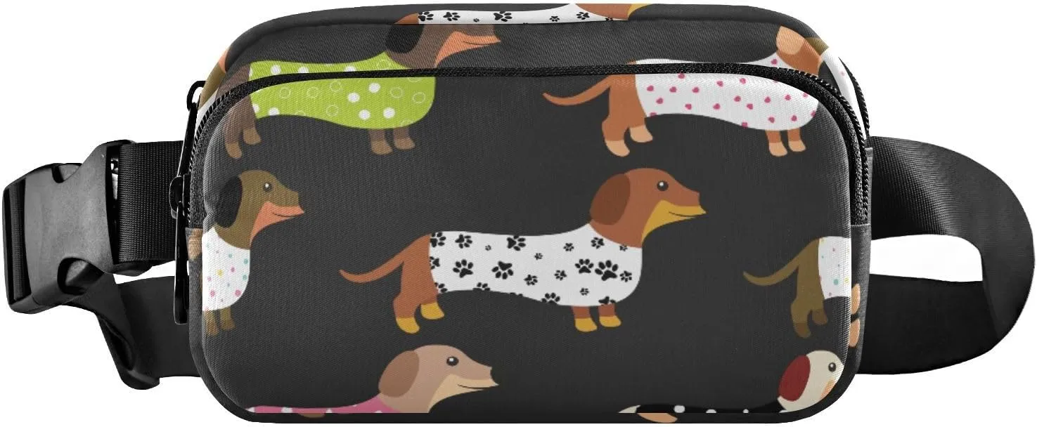 Fanny Pack for Women Men Colorful Cute Dachshund Belt Waist Pack Bum Bag Wallets for Running Cycling Hiking Travel Workout with Adjustable Strap