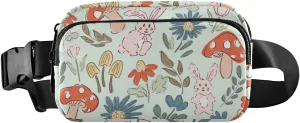Fanny Pack for Women Men Cute Bunnies Flowers Mushrooms Belt Waist Pack Bum Bag Wallets for Running Cycling Hiking Travel Workout with Adjustable Strap