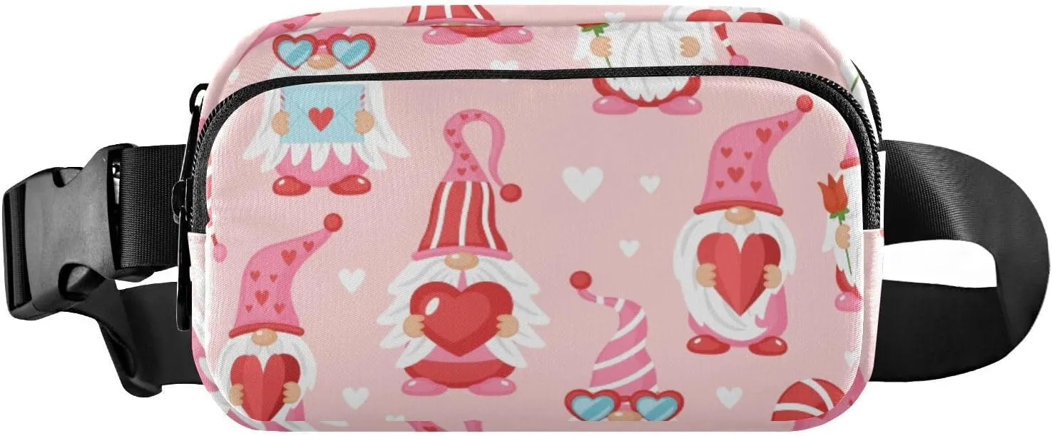 Fanny Pack for Women Men Cute Gnome Red Heart Belt Waist Pack Bum Bag Wallets for Running Cycling Hiking Travel Workout with Adjustable Strap