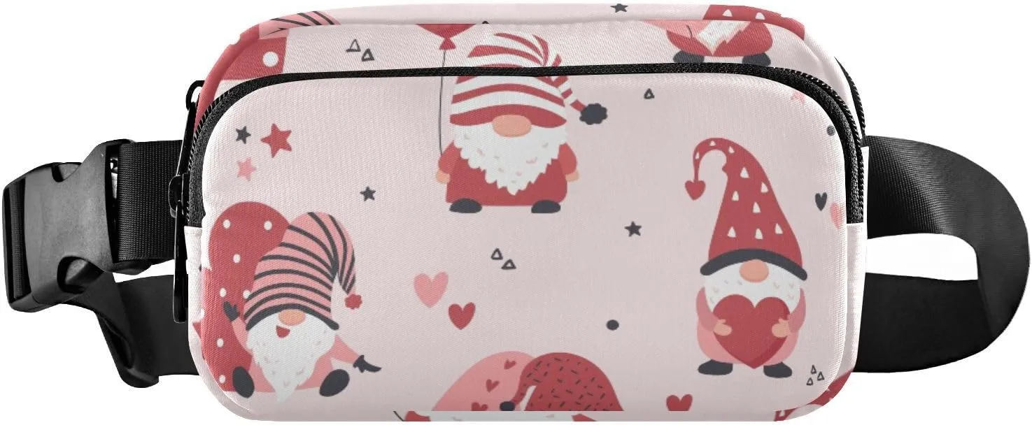 Fanny Pack for Women Men Cute Gnomes Couples Red Hearts Belt Waist Pack Bum Bag Wallets for Running Cycling Hiking Travel Workout with Adjustable Strap