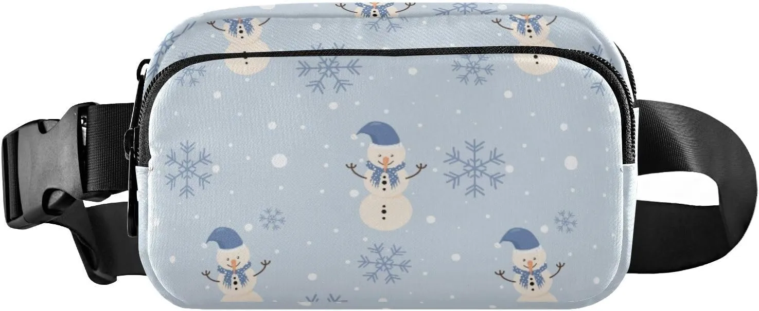 Fanny Pack for Women Men Cute Snowman Snowflakes Blue Belt Waist Pack Bum Bag Wallets for Running Cycling Hiking Travel Workout with Adjustable Strap