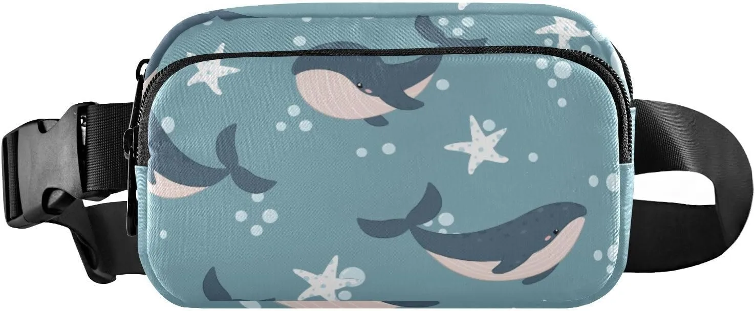 Fanny Pack for Women Men Cute Whale Starfish Belt Waist Pack Bum Bag Wallets for Running Cycling Hiking Travel Workout with Adjustable Strap