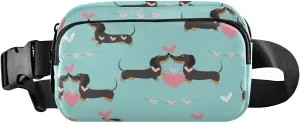 Fanny Pack for Women Men Dachshund Dogs Hearts Blue Belt Waist Pack Bum Bag Wallets for Running Cycling Hiking Travel Workout with Adjustable Strap