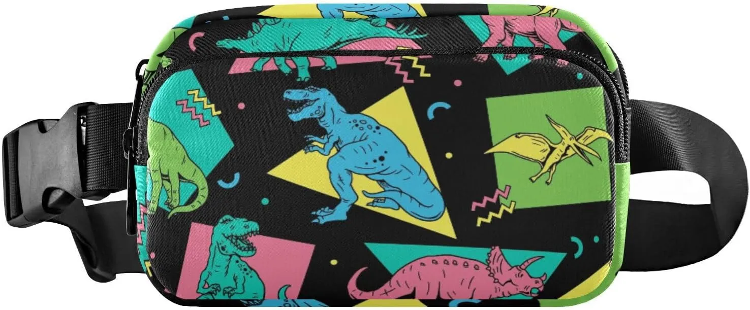 Fanny Pack for Women Men Dinosaurs Neon Colors Belt Waist Pack Bum Bag Wallets for Running Cycling Hiking Travel Workout with Adjustable Strap
