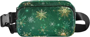 Fanny Pack for Women Men Green Christmas Gold Snowflakes Belt Waist Pack Bum Bag Wallets for Running Cycling Hiking Travel Workout with Adjustable Strap