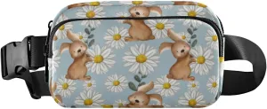 Fanny Pack for Women Men Rabbit Daisy Flower Belt Waist Pack Bum Bag Wallets for Running Cycling Hiking Travel Workout with Adjustable Strap