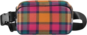 Fanny Pack for Women Men Rose Red Plaid Belt Waist Pack Bum Bag Wallets for Running Cycling Hiking Travel Workout with Adjustable Strap