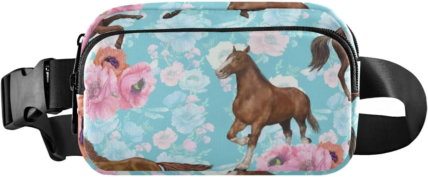 Fanny Pack for Women Men Running Horse Flowers Belt Waist Pack Bum Bag Wallets for Running Cycling Hiking Travel Workout with Adjustable Strap