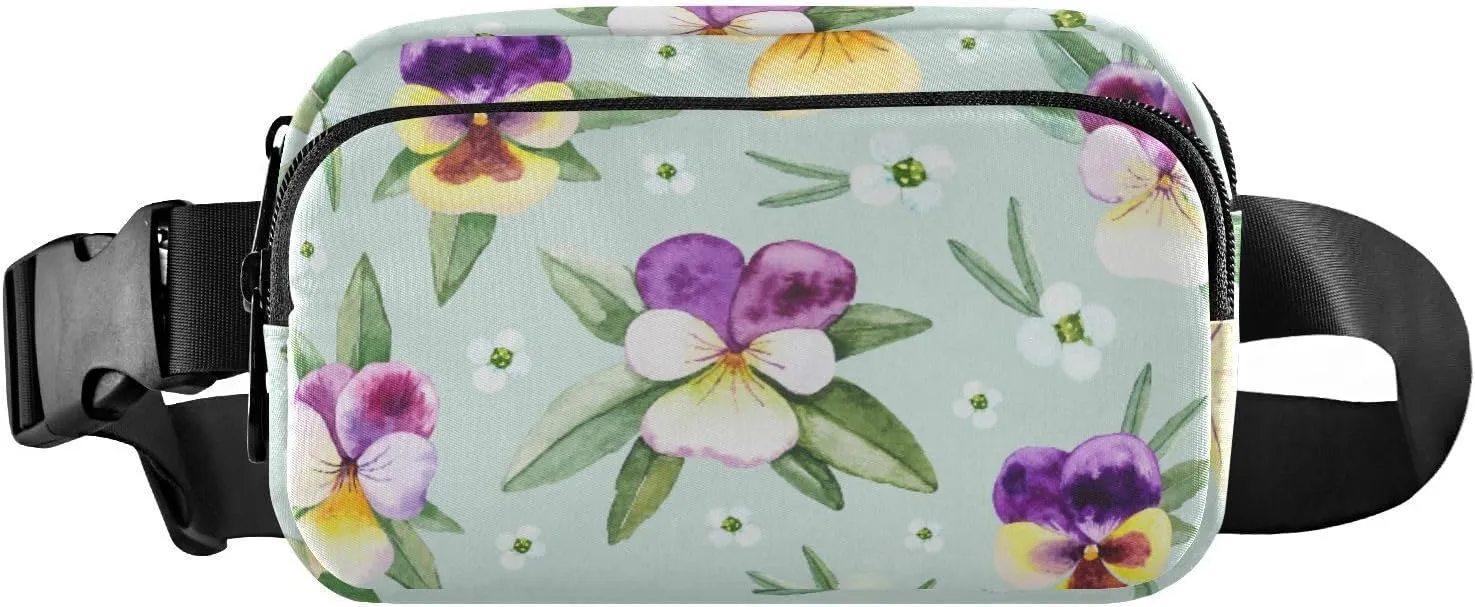Fanny Pack for Women Men Watercolor Pansy Flowers Belt Waist Pack Bum Bag Wallets for Running Cycling Hiking Travel Workout with Adjustable Strap