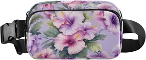 Fanny Pack for Women Men Watercolor Purple Flowers Belt Waist Pack Bum Bag Wallets for Running Cycling Hiking Travel Workout with Adjustable Strap
