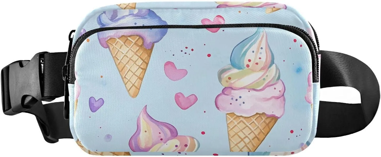 Fanny Pack for Women Men with Zipper Ice Cream Cones Hearts Fashion Waist Pack, Small Cross Body bags for Running,Hiking,Cycling,Travel 20860912