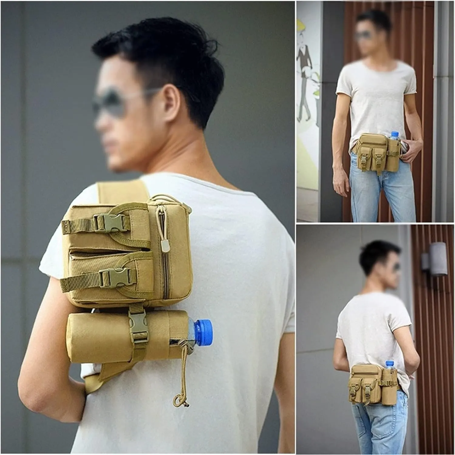 Fanny Pack Men's Belt Bag Nylon Mountaineering Water Bottle Mobile Phone Bag Outdoor Sports Mountaineering Camping Belt Bags (A)