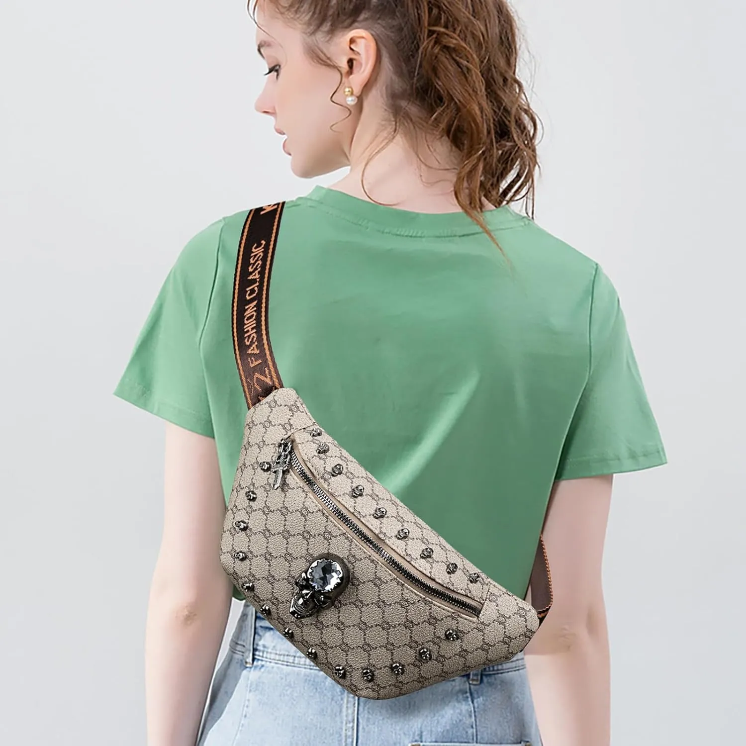 Fanny Packs for Women Small Sling Bag Crossbody Bags for Travel Work Music Festival Halloween (grey)
