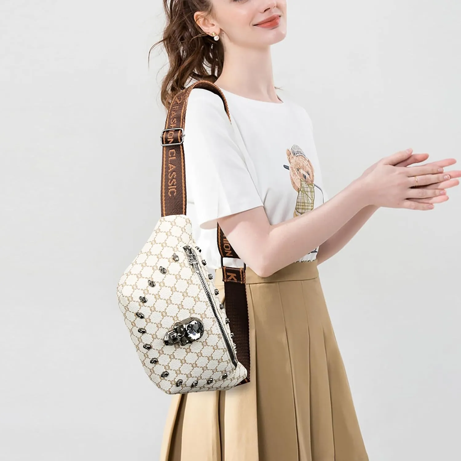 Fanny Packs for Women Small Sling Bag Crossbody Bags for Travel Work Music Festival Halloween (white)