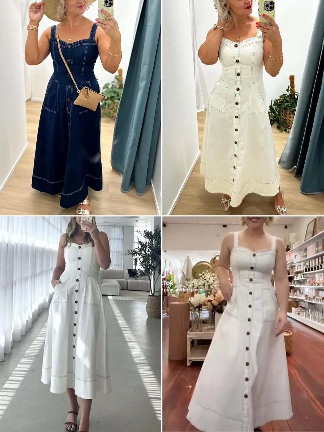 Fisoew Women's Long Denim Dress Sleeveless Adjustable Straps A Line Maxi Dress with Pockets